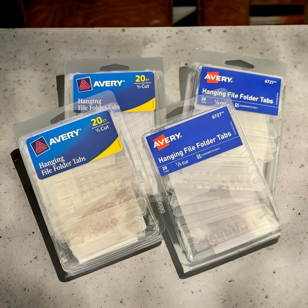 Avery® Hanging File Folder Tabs and Inserts, 1/5 Cut, Clear, 4 Packs, Brand New!